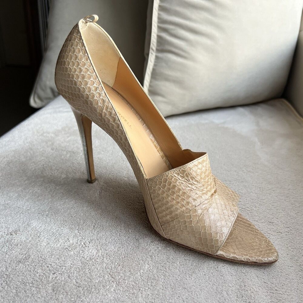 Devi Kroell Neutral Tan Python Stiletto Silver He… - image 2